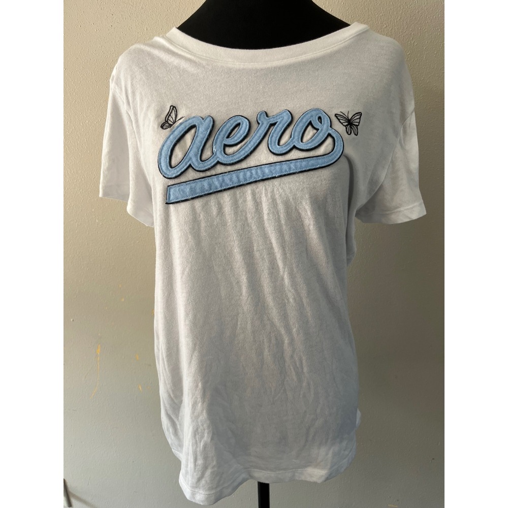 AEROPOSTALE T-Shirt Graphic Butterfly Y2K Women XL White Short Sleeve‎ Tee
